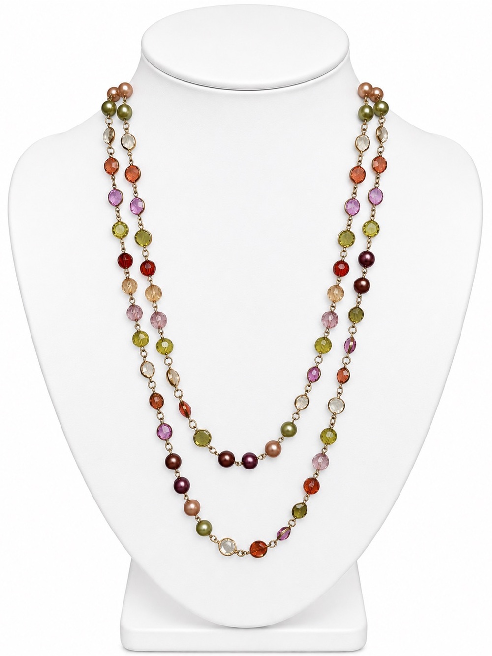Vintage Premier Designs Long Multicolor Gold-tone Faceted Beaded Necklace